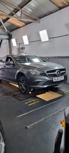 Mercedes vehicle on MOT testing ramp